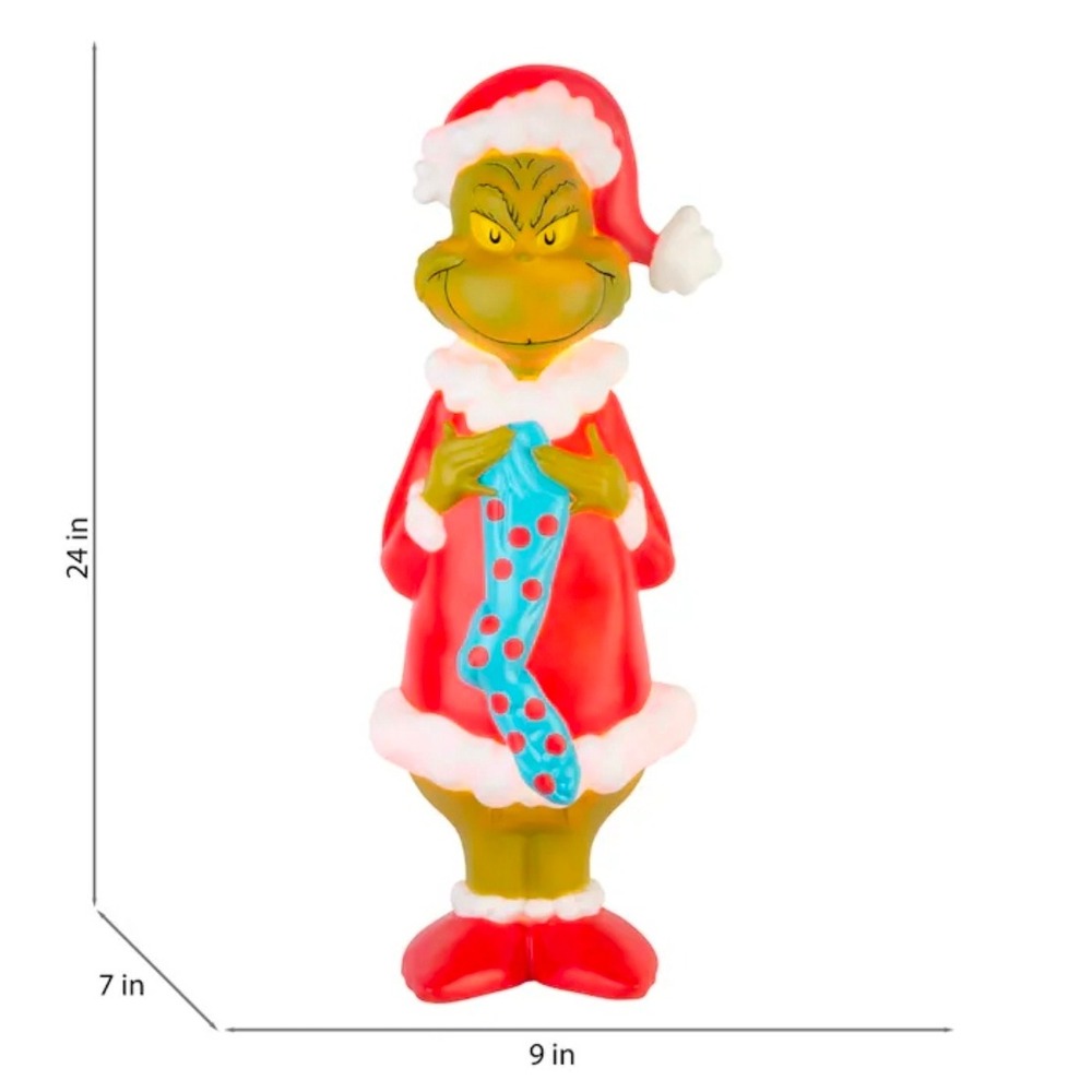 Grinch Christmas Yard Decoration Lighted Blow Mold Santa Hat Stocking Outdoor - Picture 3 of 6